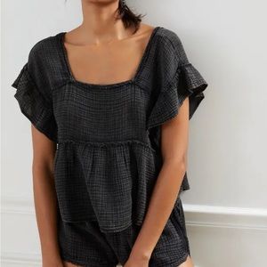 Daily Practice Anthropologie Black Gauzy Top Seersucker Black Womens Size Small